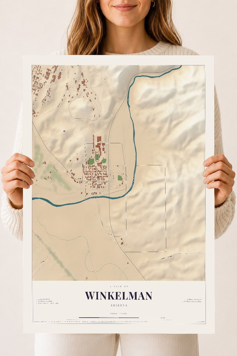 Map of Winkelman, Arizona, 18 x 24 inch unframed archival matte print