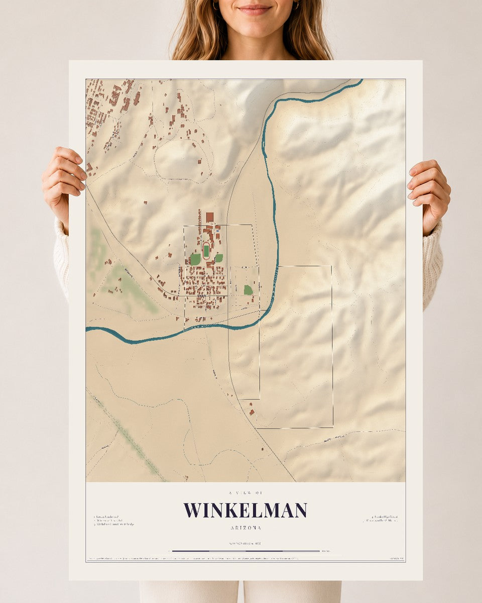 Map of Winkelman, Arizona, 24 x 36 inch unframed archival matte print
