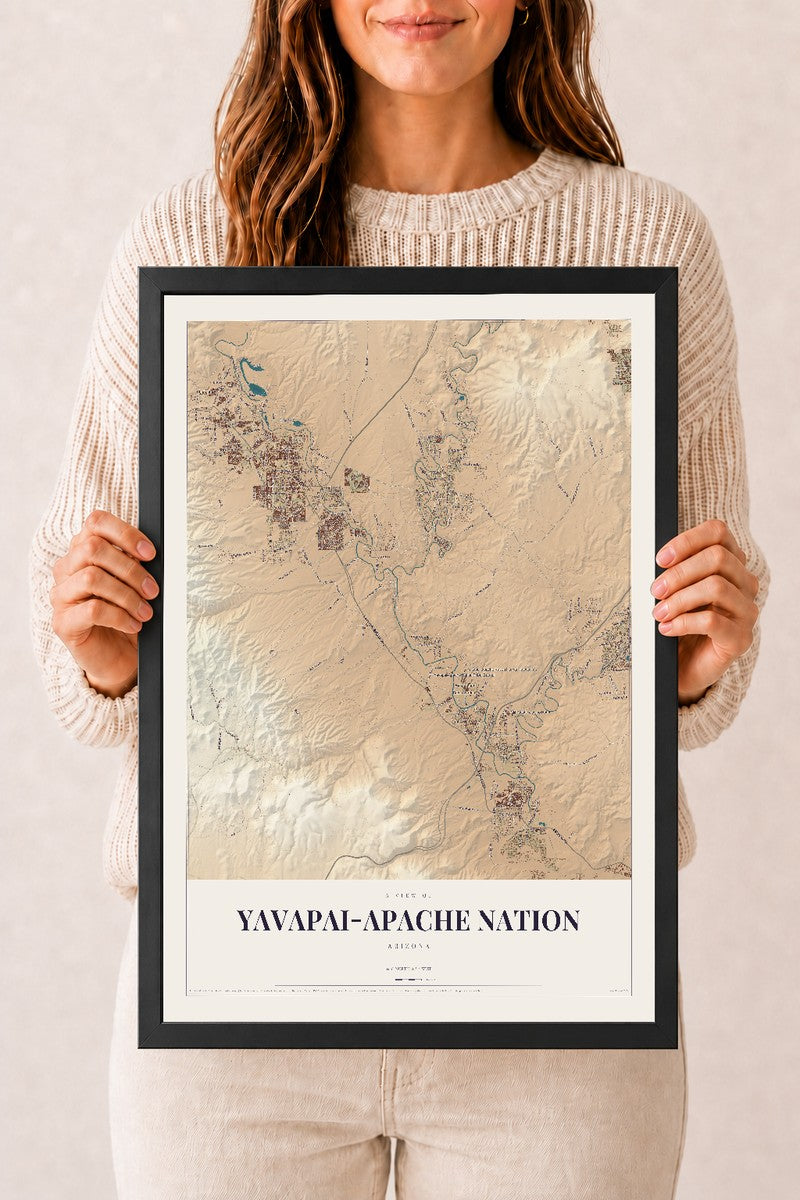 Yavapai-Apache Nation, Arizona map print, 12" x 18", W/ Black Ayous Wood Frame