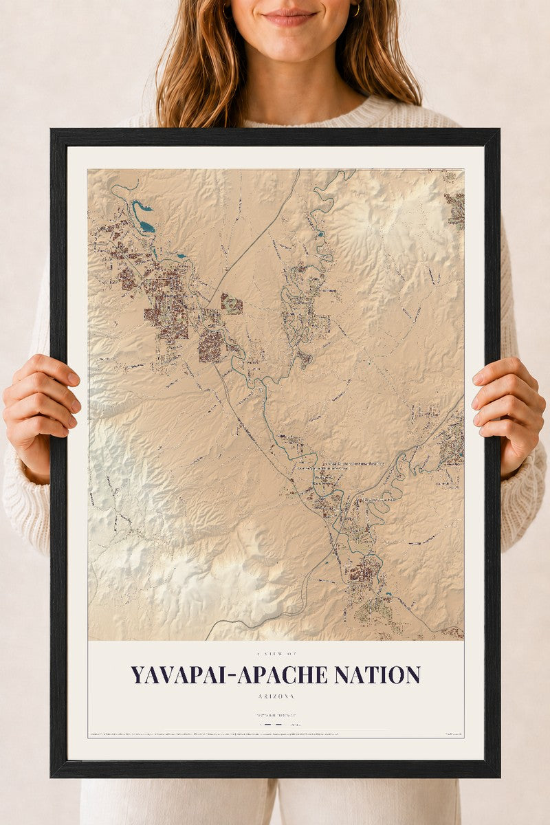 Yavapai-Apache Nation, Arizona map print, 18" x 24", W/ Black Ayous Wood Frame