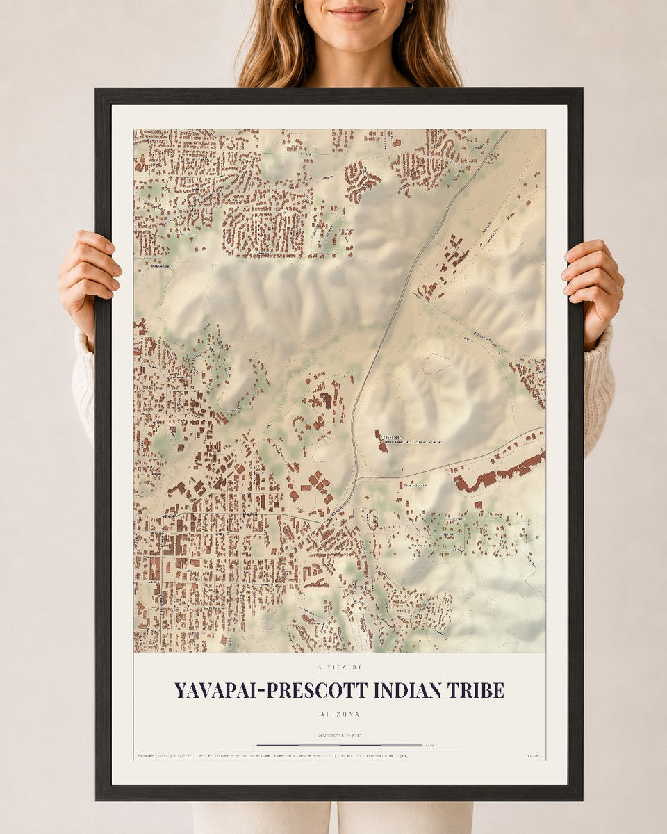 Yavapai-Prescott Indian Tribe, Arizona map print, 24" x 36", W/ Black Ayous Wood Frame