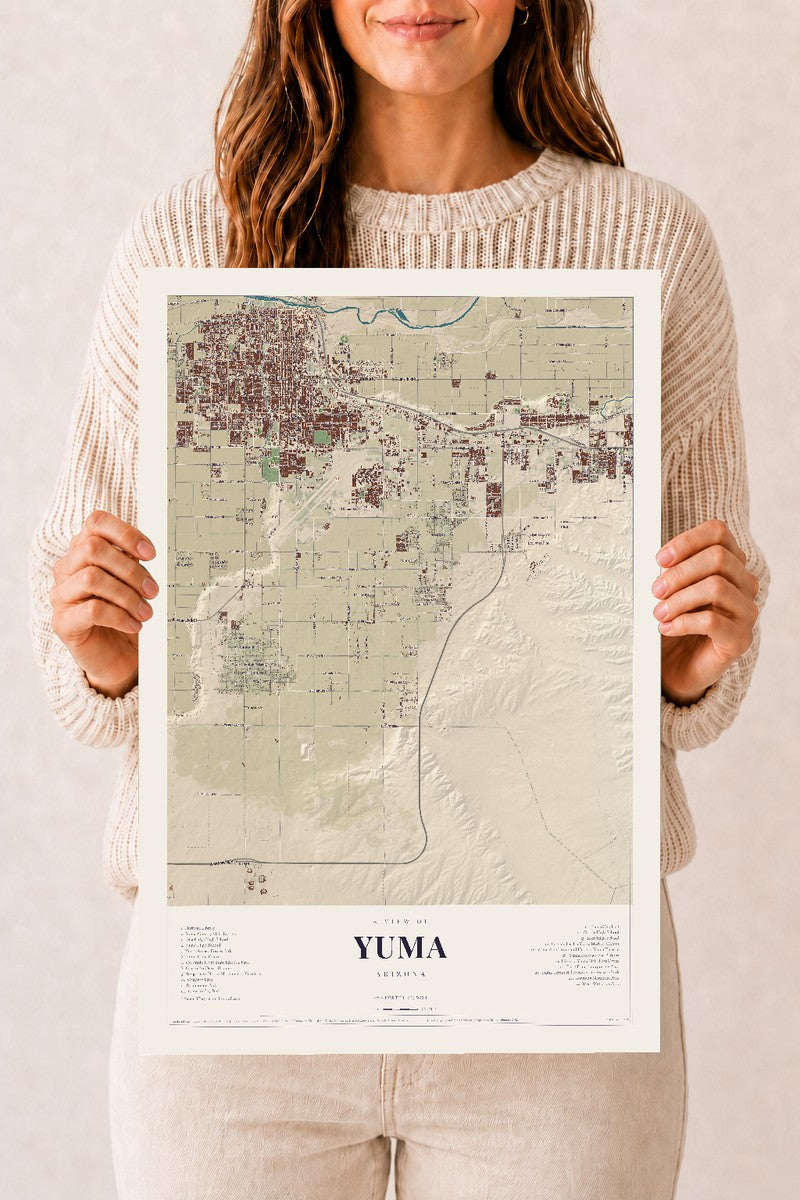 Yuma, Arizona map print, 12" x 18", Archival Matte Print
