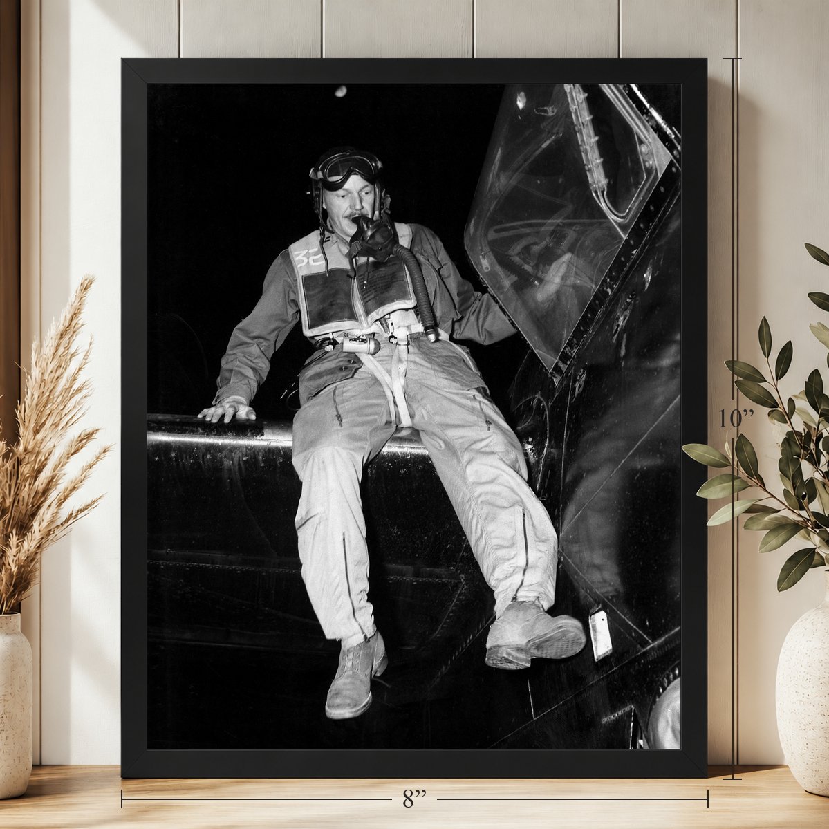 B-26 Night Intruder Pilot, Korea, 1951, 8 x 10 inch vintage photo print in a black frame on a shelf