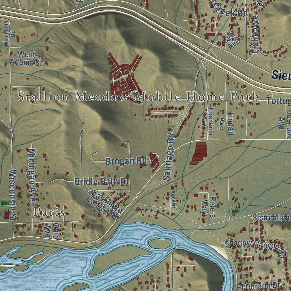 Second close-up of the map of Acton, California print showing more streets and buildings
