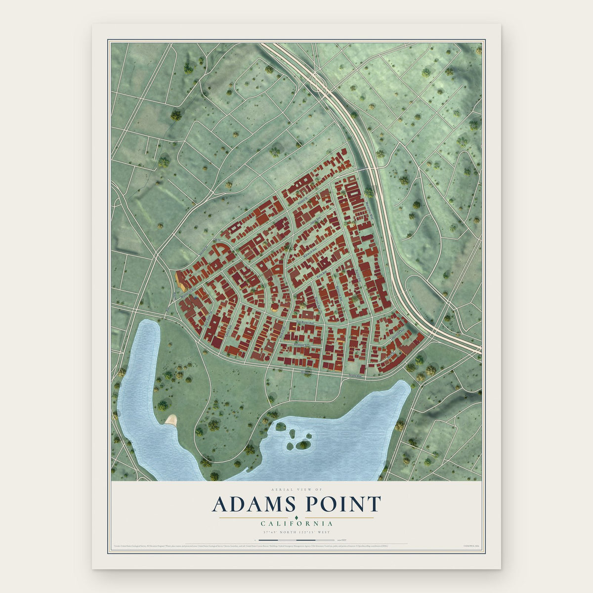 Adams Point, California map print, the full design