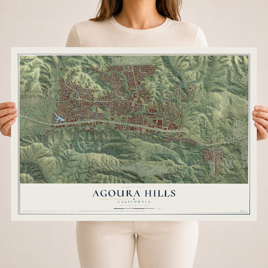 Map of Agoura Hills, California, 18 x 24 inch unframed archival matte print