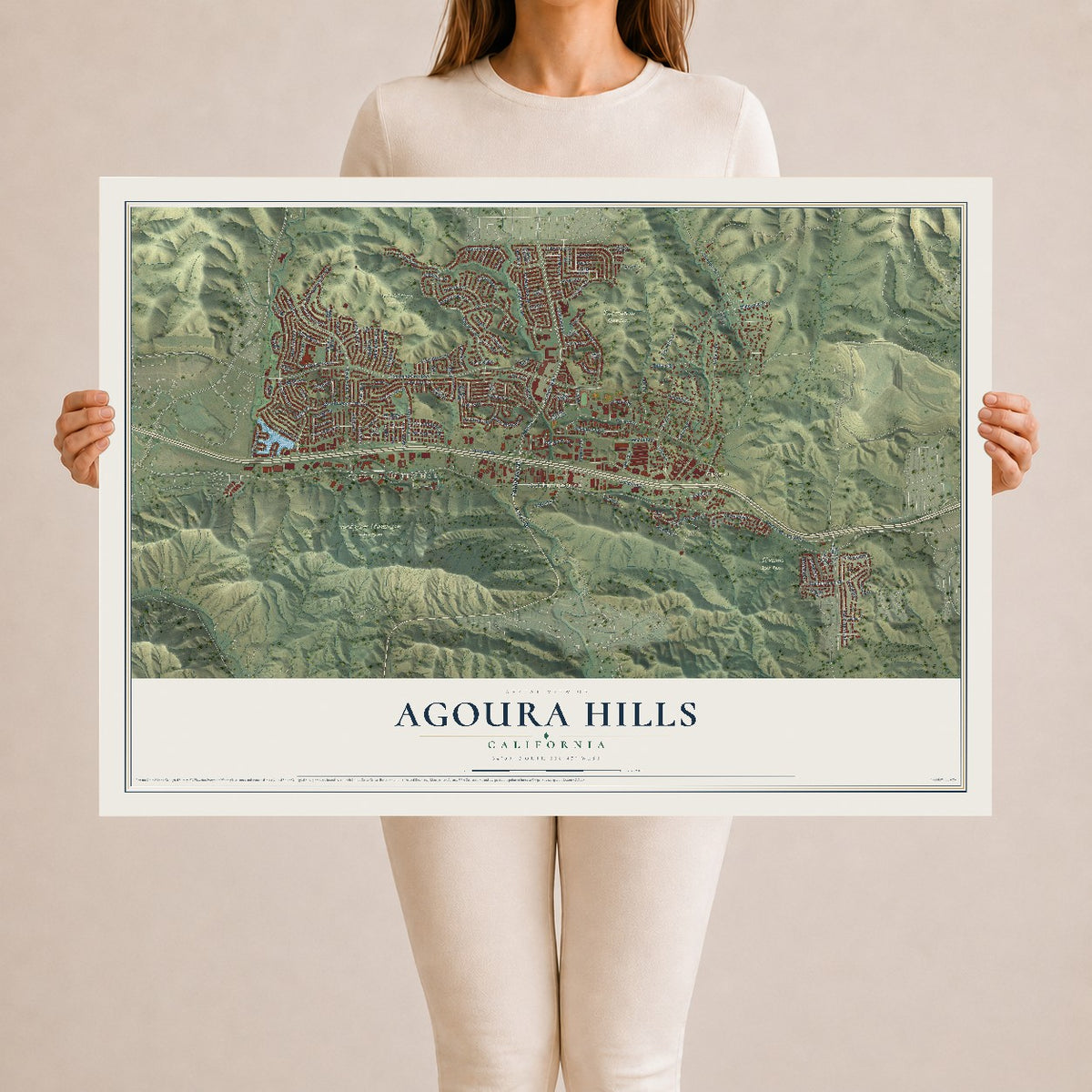 Map of Agoura Hills, California, 24 x 36 inch unframed archival matte print
