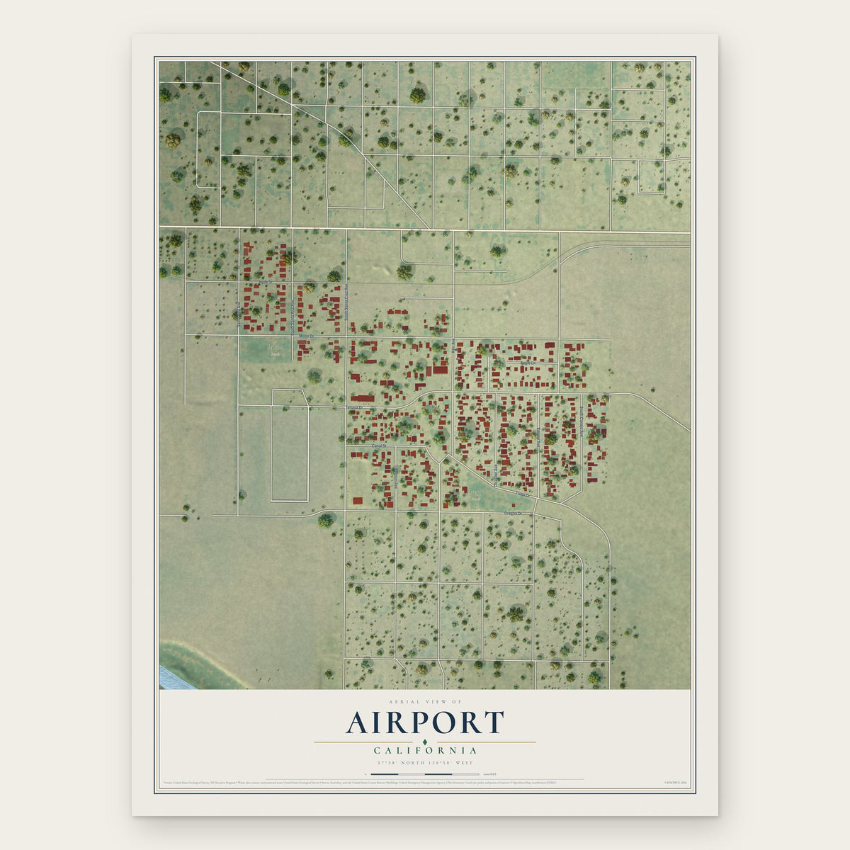 Airport, California map print, the full design