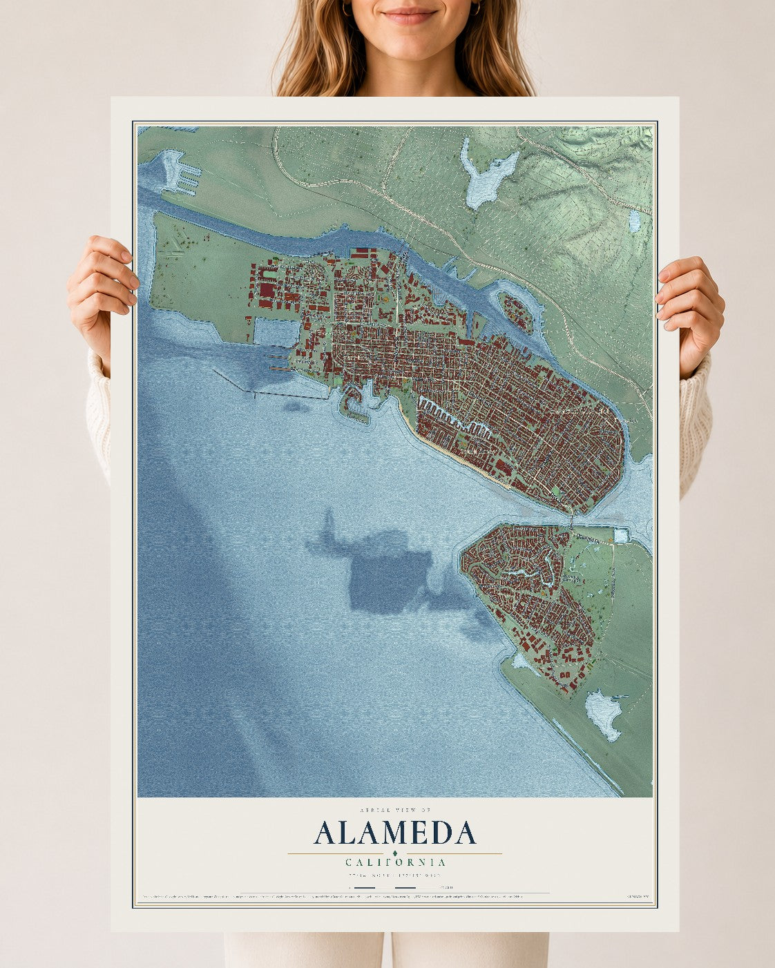 Map of Alameda, California, 24 x 36 inch unframed archival matte print