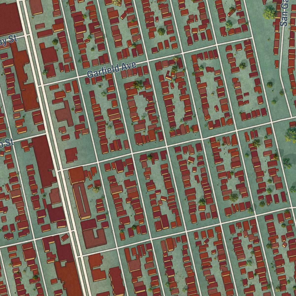 Close-up of the map of Albany, California print showing street and building detail