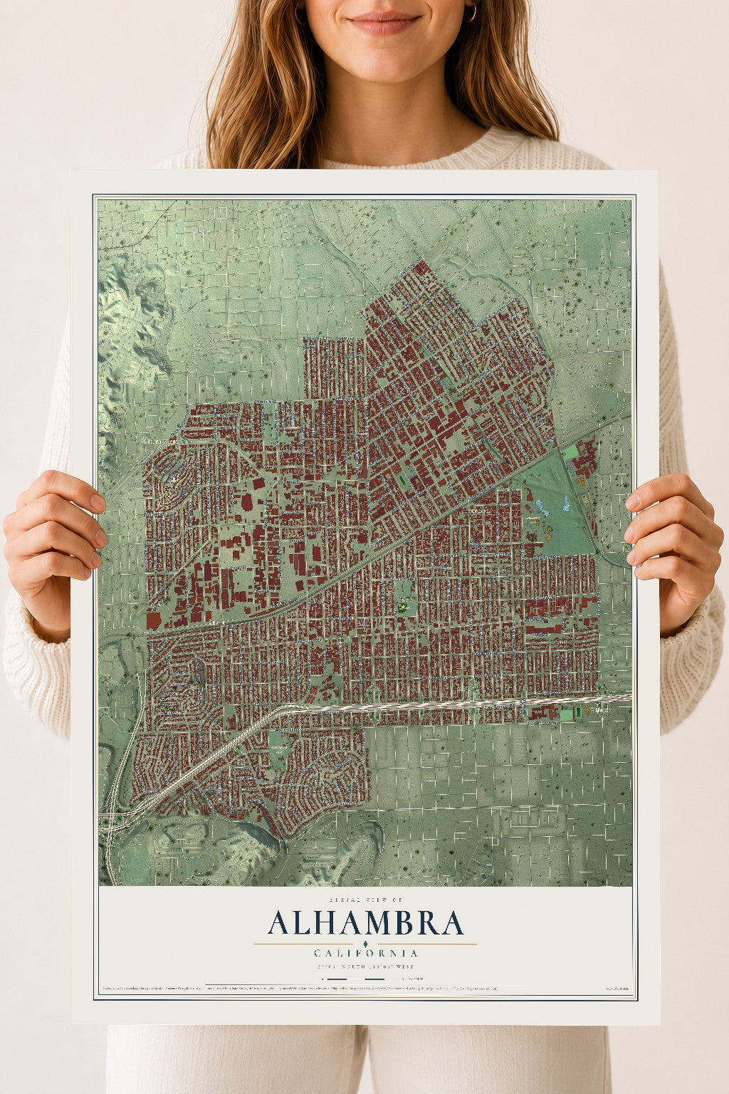 Map of Alhambra, California, 18 x 24 inch unframed archival matte print