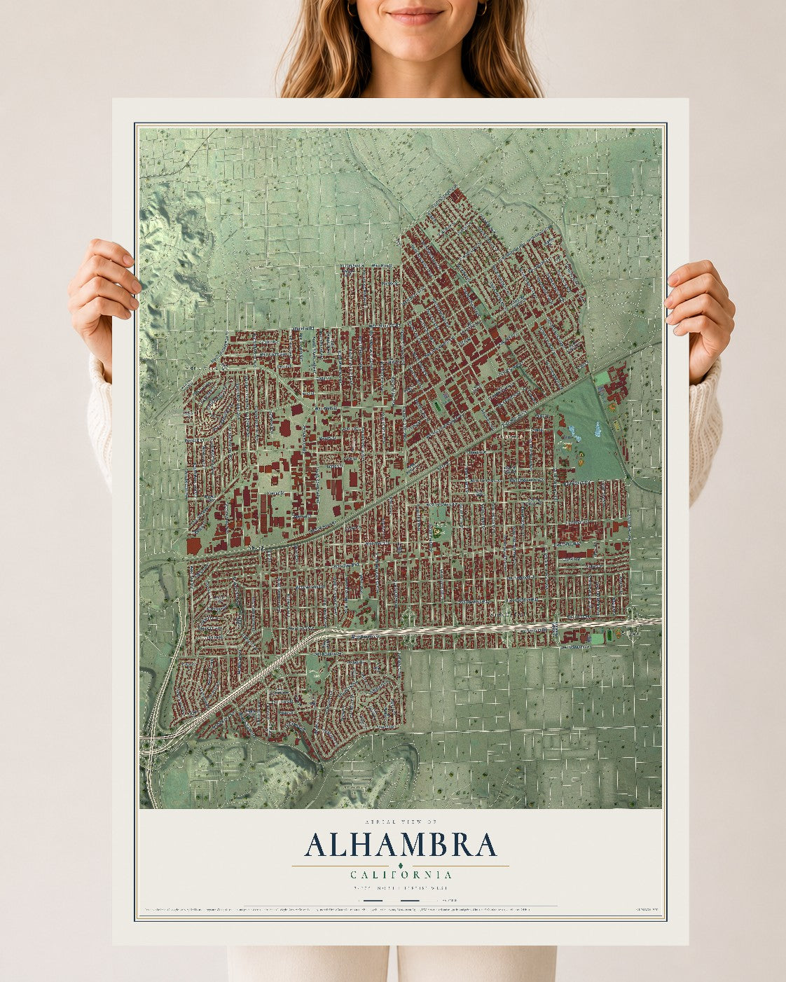 Map of Alhambra, California, 24 x 36 inch unframed archival matte print