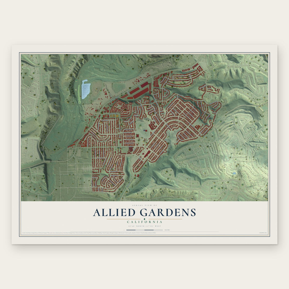 Allied Gardens, California map print, the full design