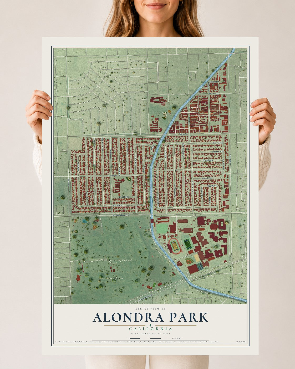 Map of Alondra Park, California, 24 x 36 inch unframed archival matte print