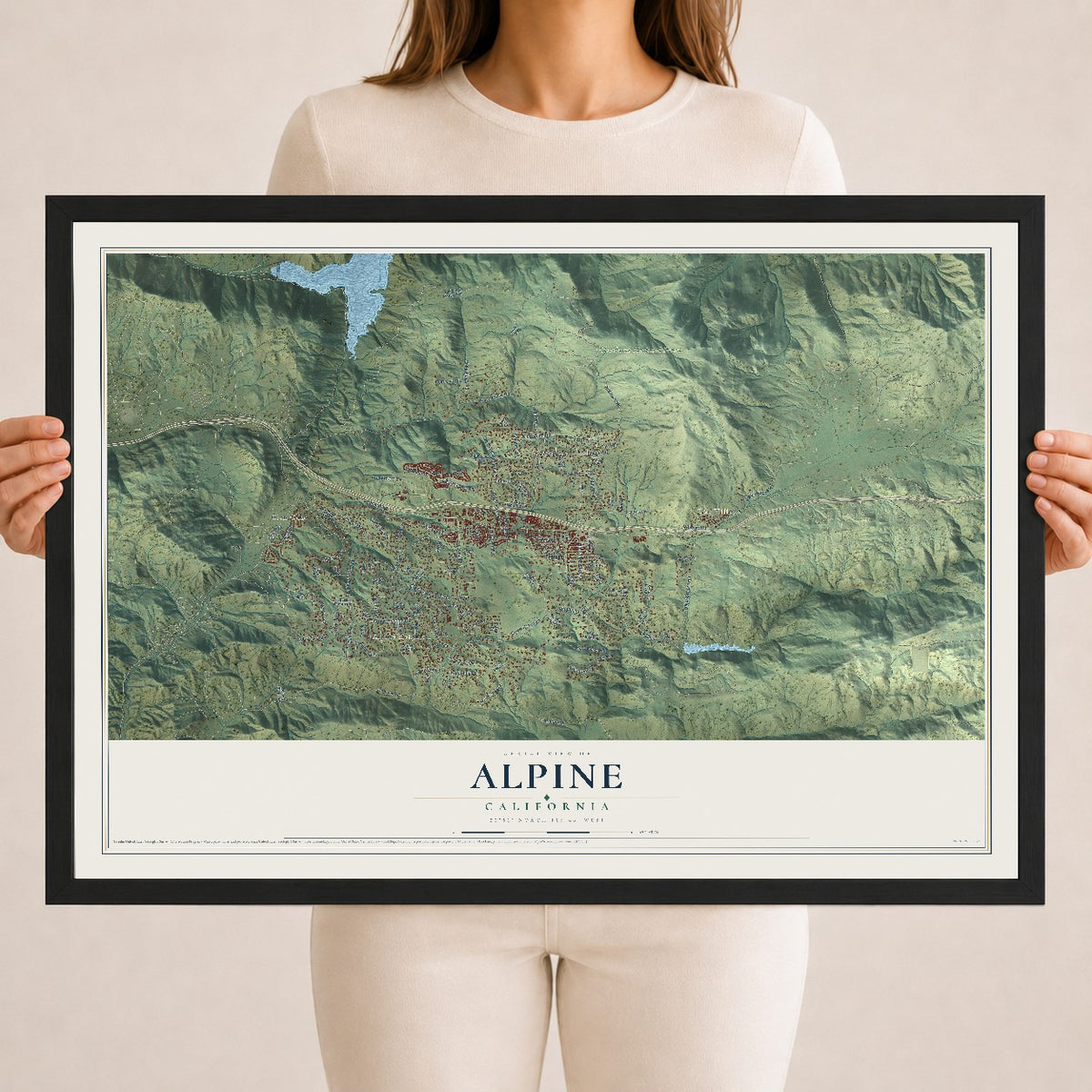 Map of Alpine, California, 18 x 24 inch print in a black wood frame