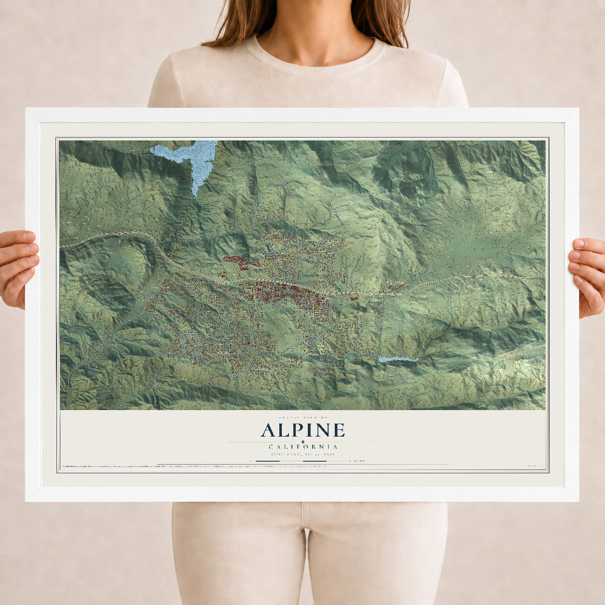 Map of Alpine, California, 18 x 24 inch print in a white wood frame