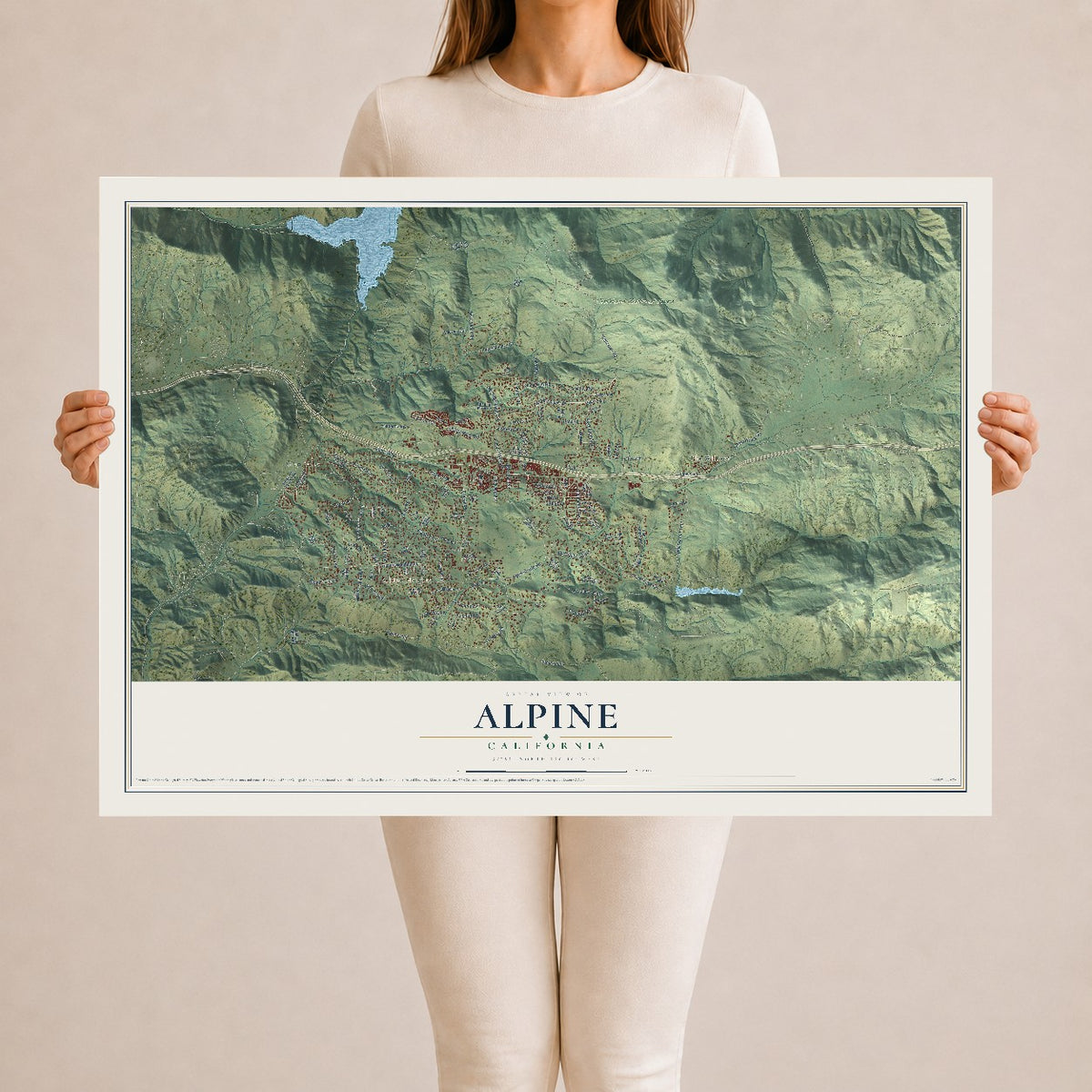 Map of Alpine, California, 24 x 36 inch unframed archival matte print