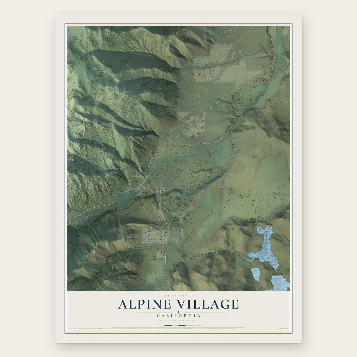 Alpine Village, California map print, the full design