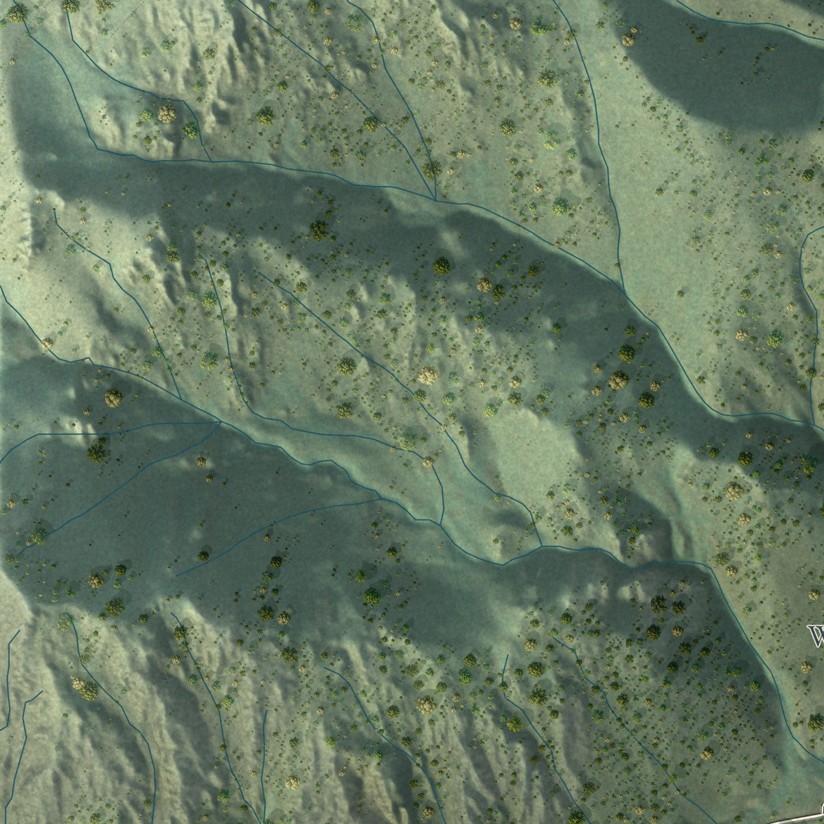 Close-up of the map of Alpine Village, California print showing street and building detail