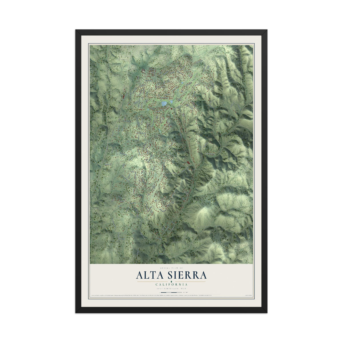 Map of Alta Sierra, California, 12 x 18 inch print in a black wood frame