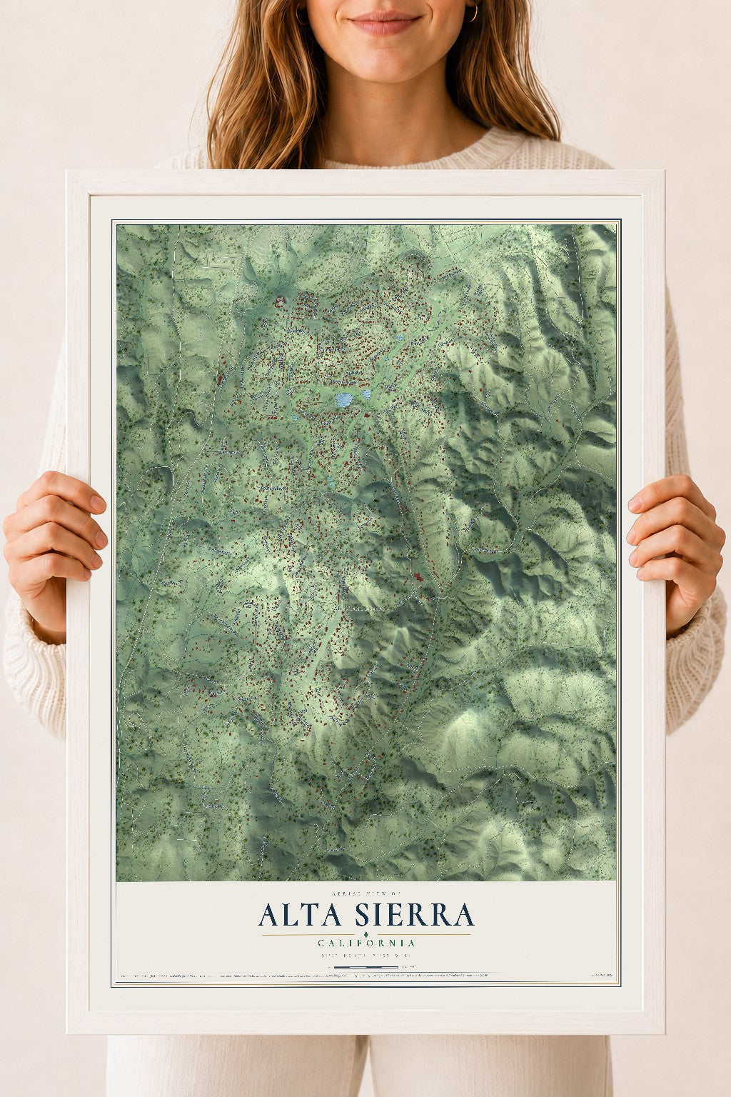 Map of Alta Sierra, California, 18 x 24 inch print in a white wood frame