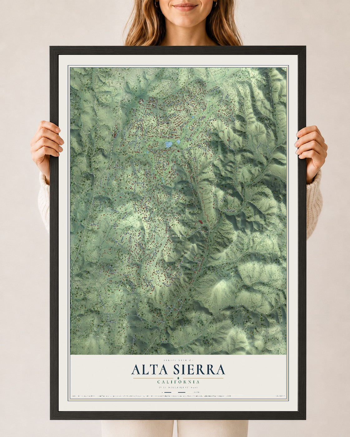 Map of Alta Sierra, California, 24 x 36 inch print in a black wood frame