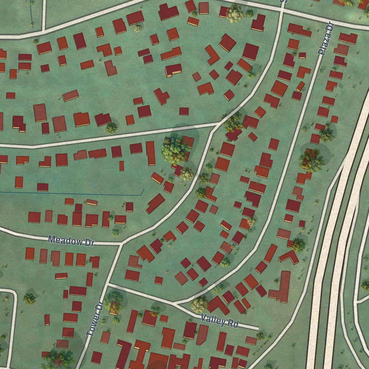 Close-up of the map of Alto, California print showing street and building detail