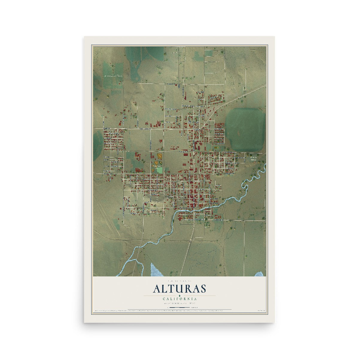 Map of Alturas, California, 12 x 18 inch unframed archival matte print