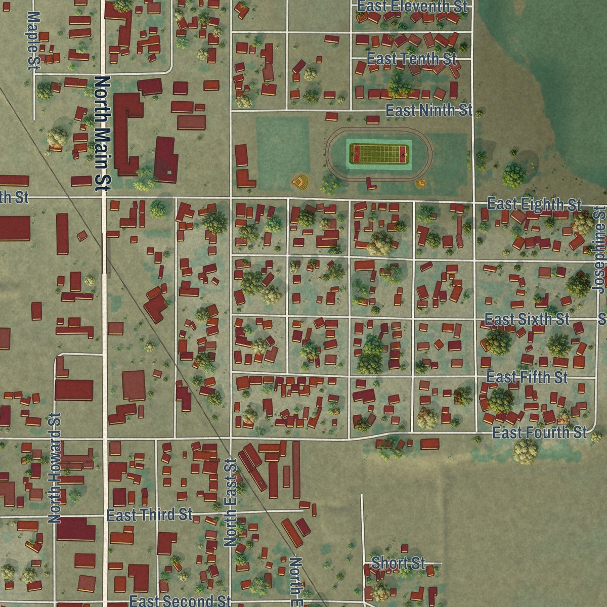 Close-up of the map of Alturas, California print showing street and building detail