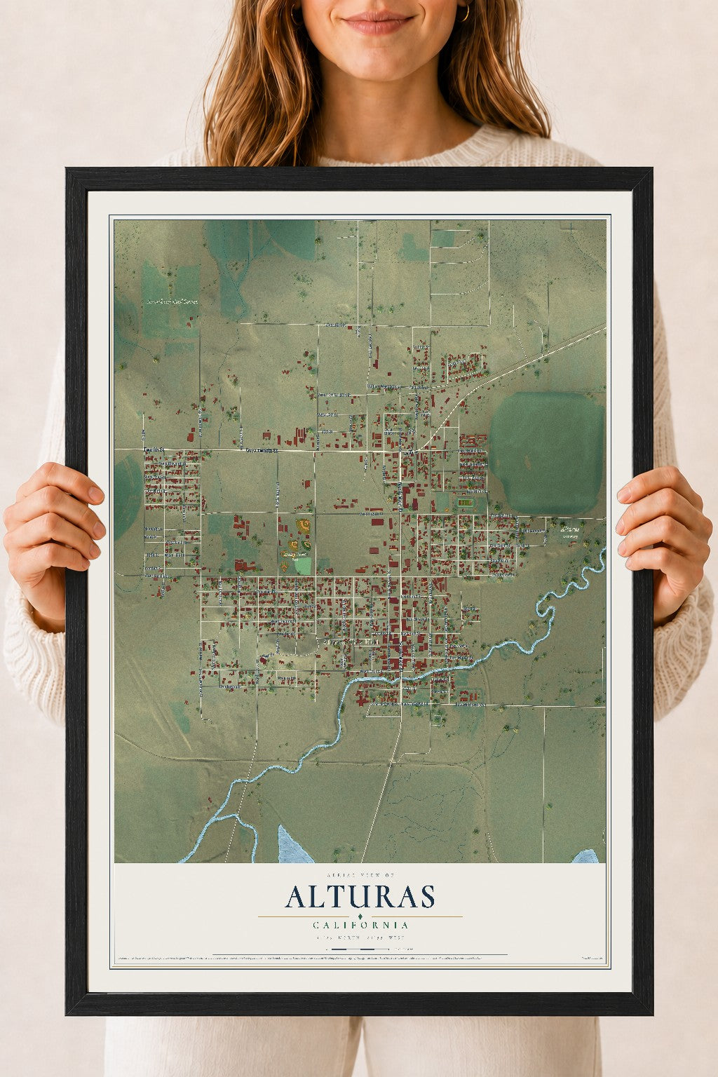Map of Alturas, California, 18 x 24 inch print in a black wood frame
