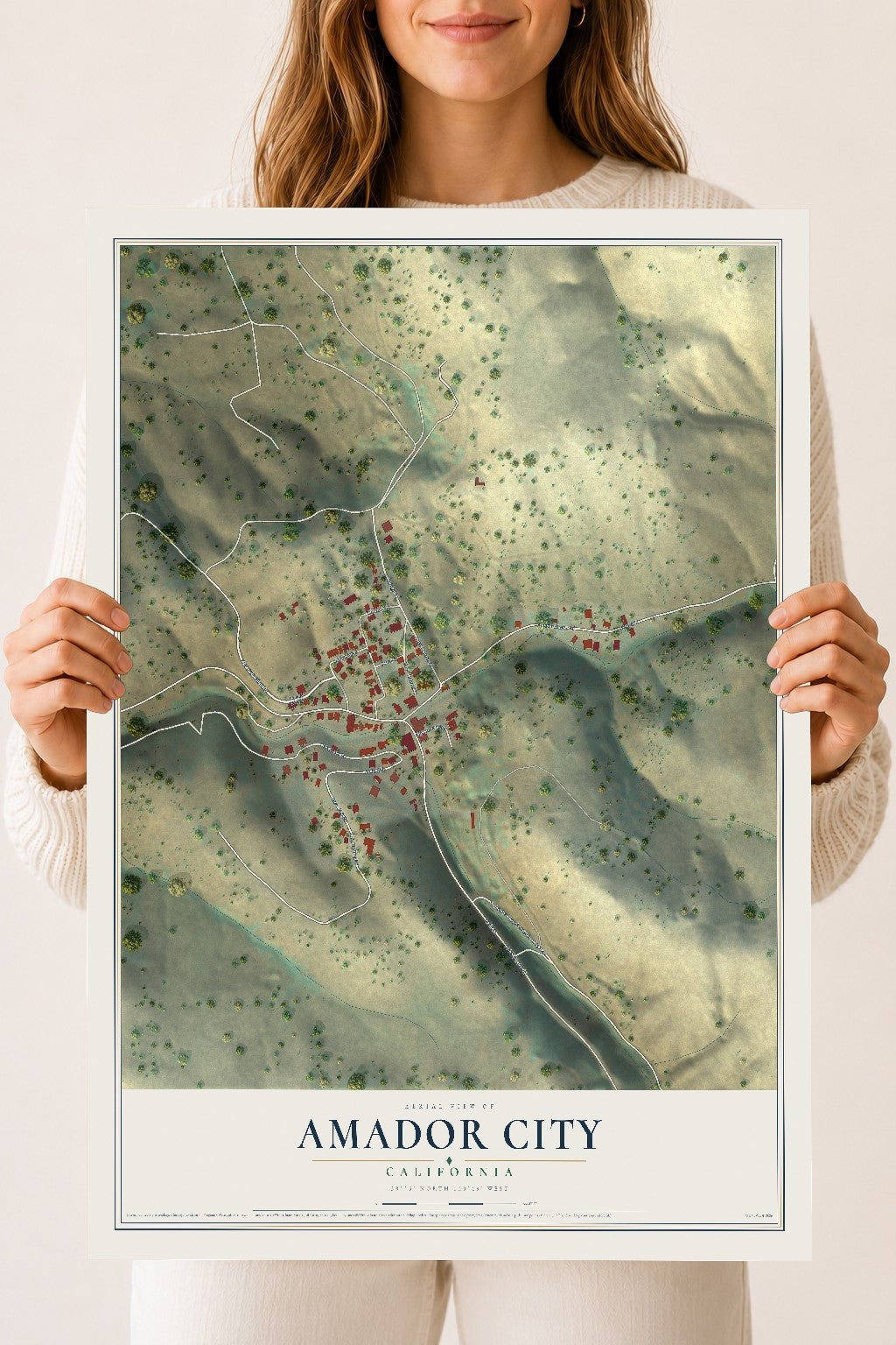 Map of Amador City, California, 18 x 24 inch unframed archival matte print