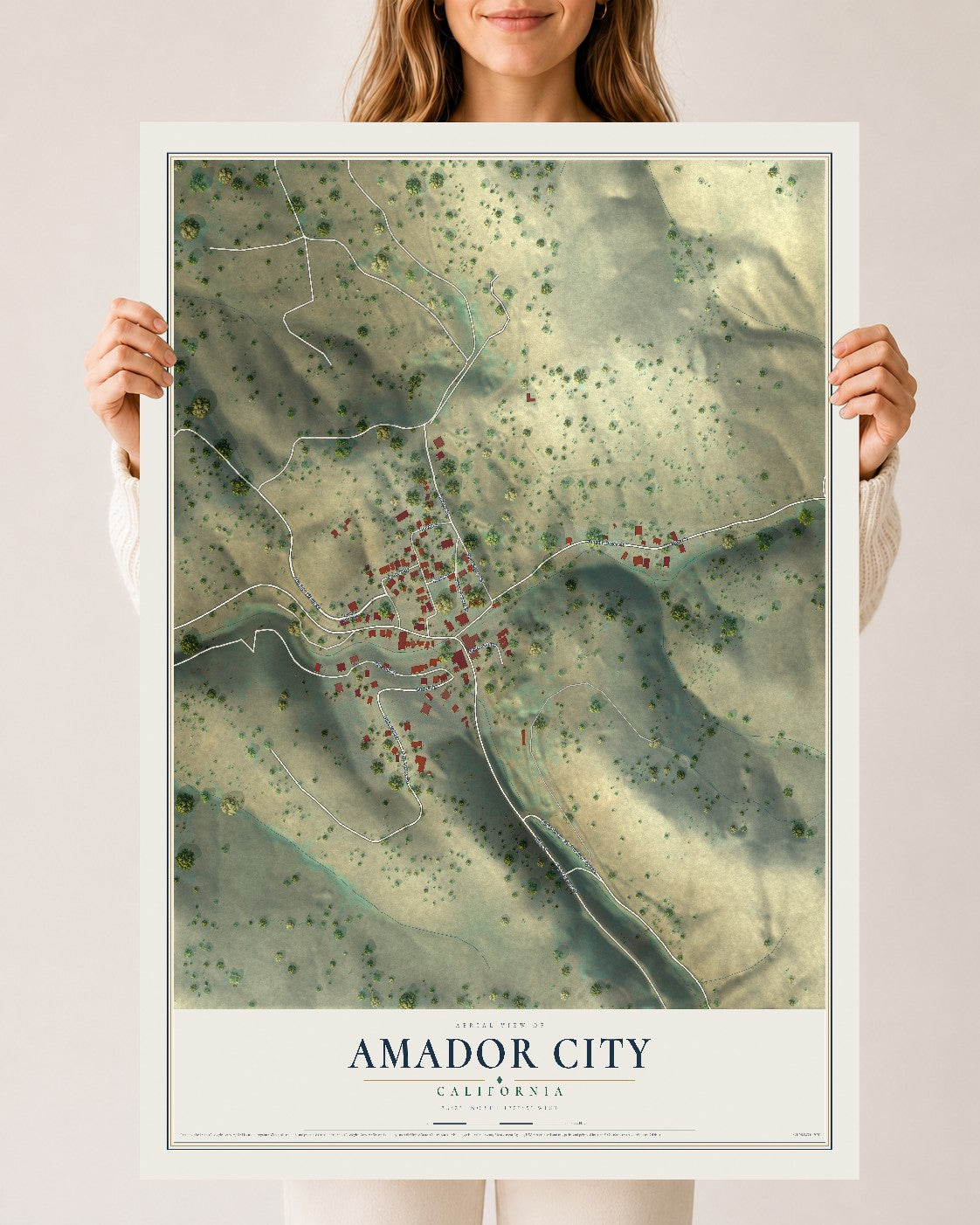Map of Amador City, California, 24 x 36 inch unframed archival matte print