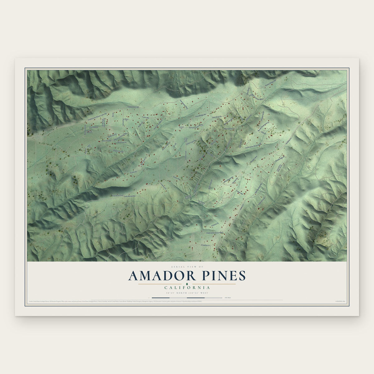 Amador Pines, California map print, the full design