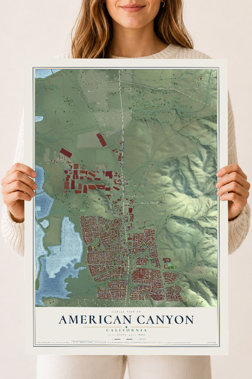 Map of American Canyon, California, 18 x 24 inch unframed archival matte print