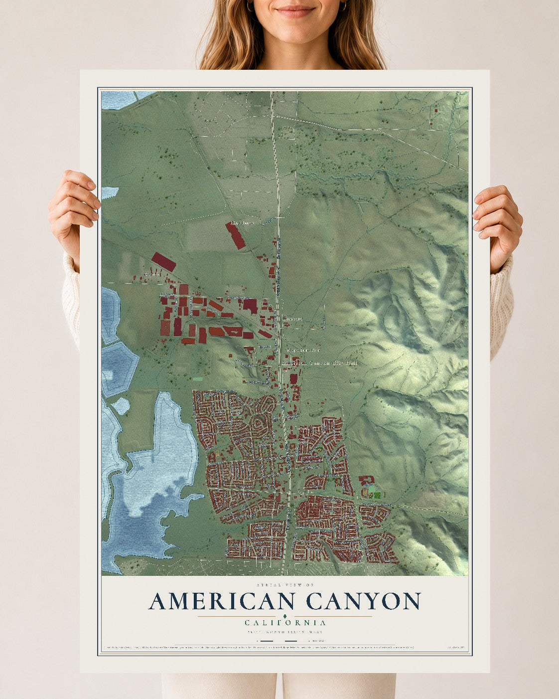 Map of American Canyon, California, 24 x 36 inch unframed archival matte print