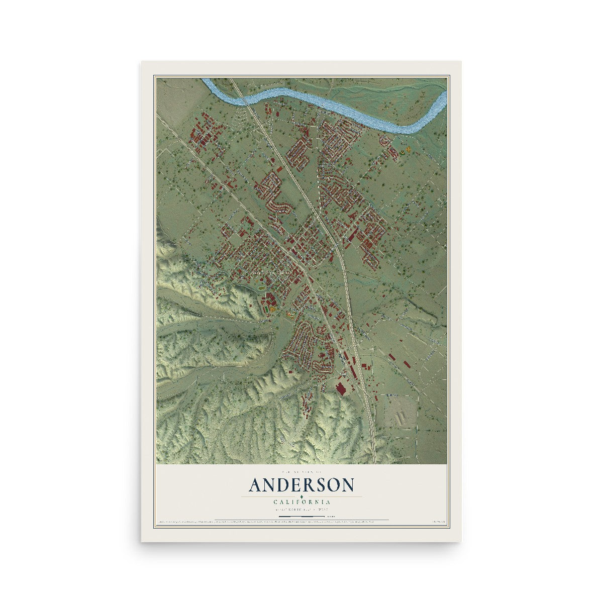 Map of Anderson, California, 12 x 18 inch unframed archival matte print