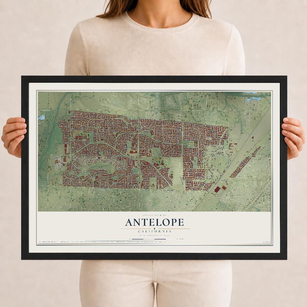 Map of Antelope, California, 12 x 18 inch print in a black wood frame