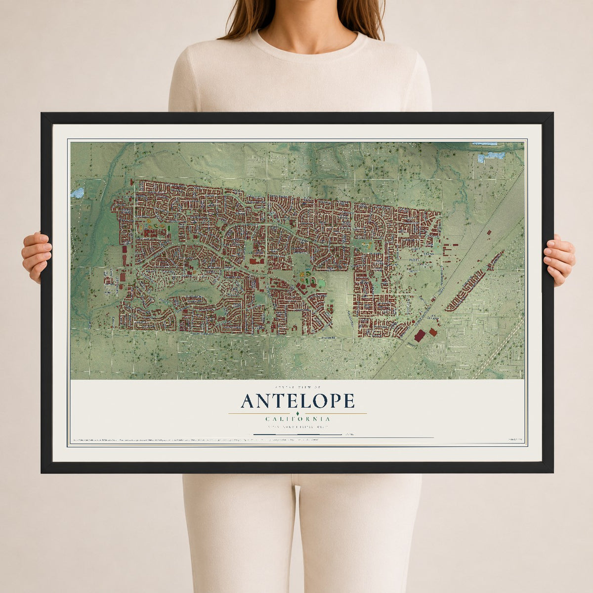 Map of Antelope, California, 24 x 36 inch print in a black wood frame