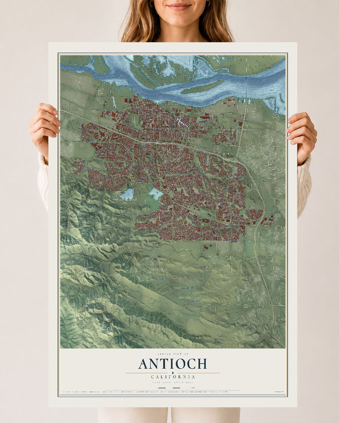 Map of Antioch, California, 24 x 36 inch unframed archival matte print