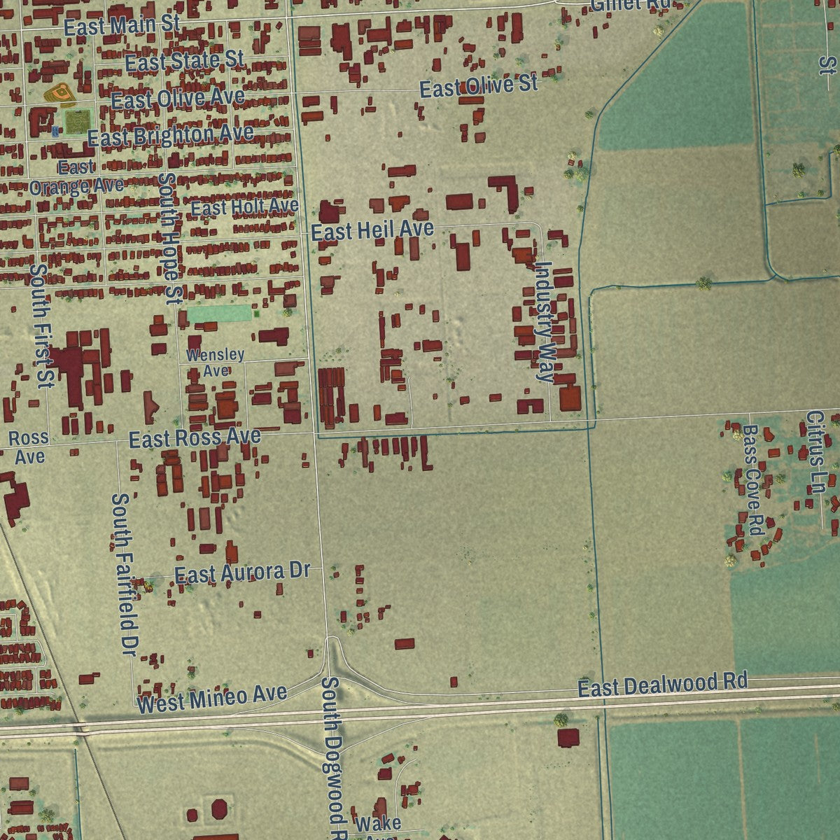 Close-up of the map of Anza, Imperial County, California print showing street and building detail
