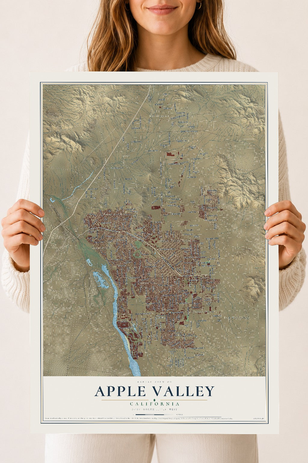 Map of Apple Valley, California, 18 x 24 inch unframed archival matte print