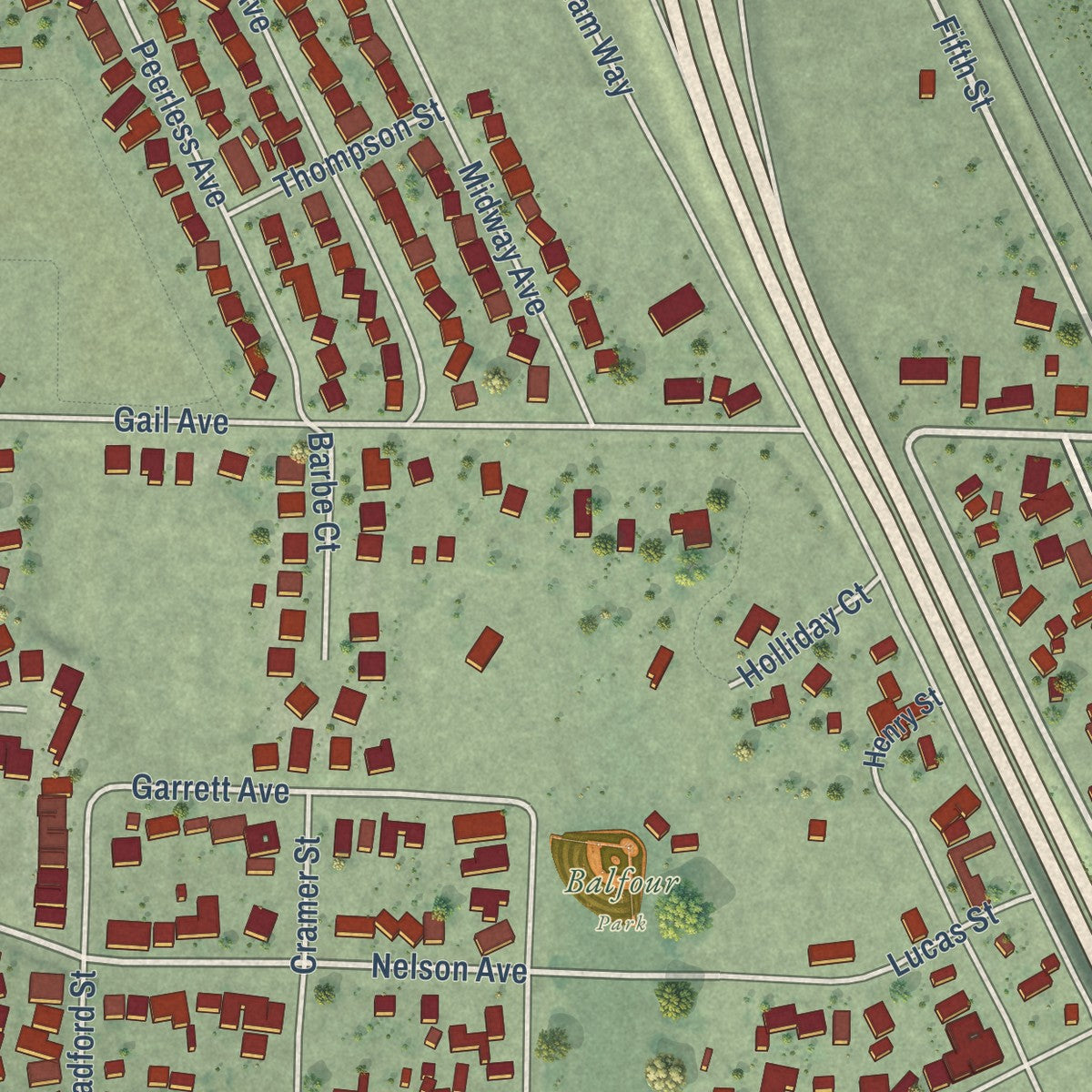 Close-up of the map of Arbuckle, California print showing street and building detail