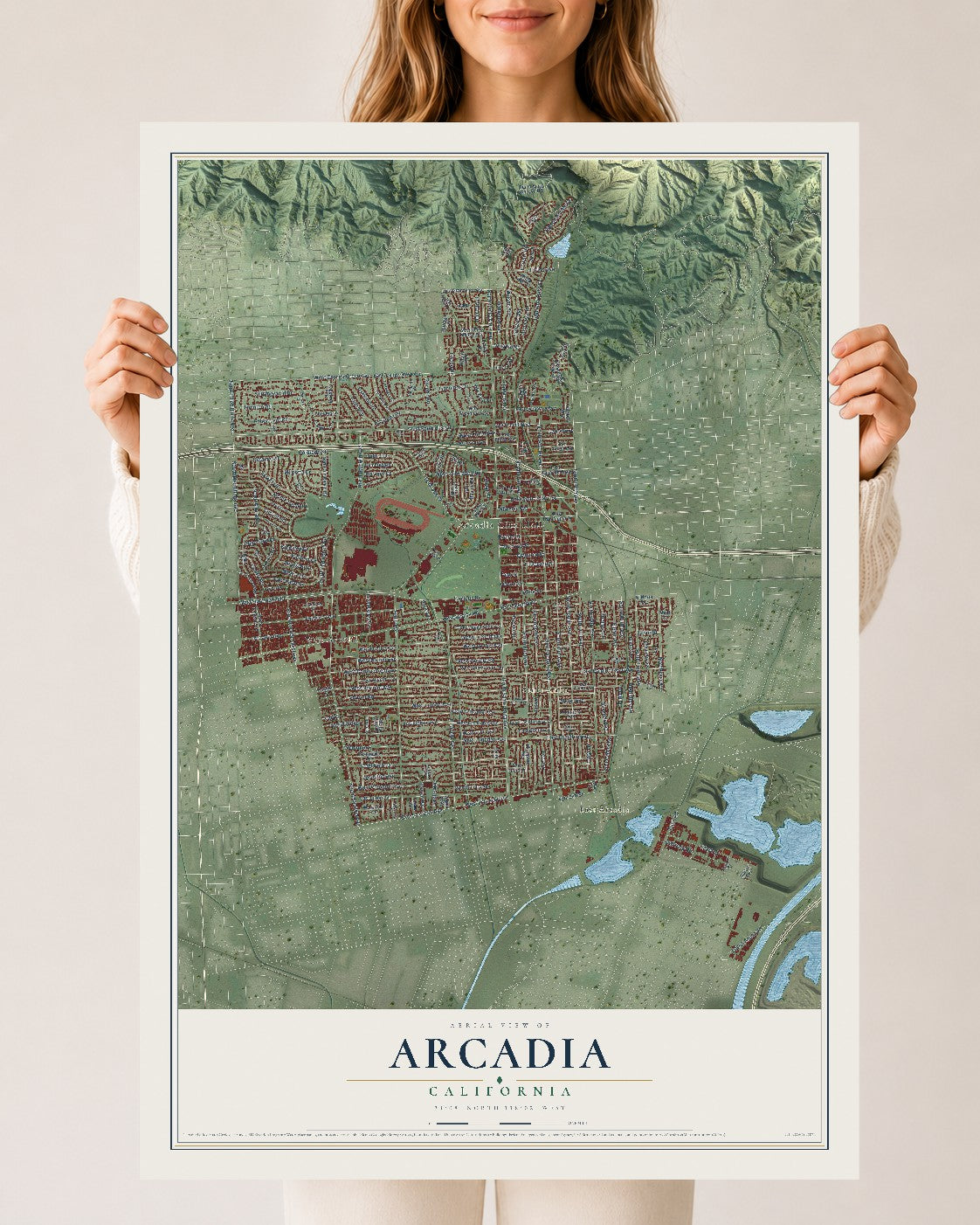 Map of Arcadia, California, 24 x 36 inch unframed archival matte print