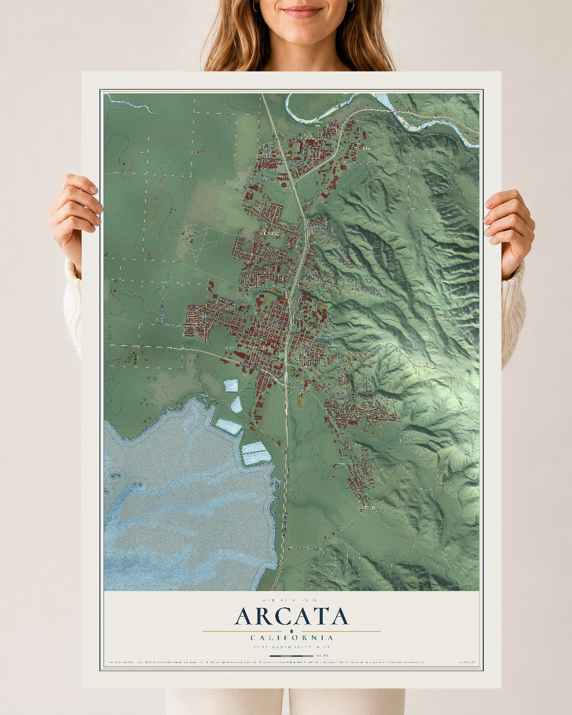 Map of Arcata, California, 24 x 36 inch unframed archival matte print