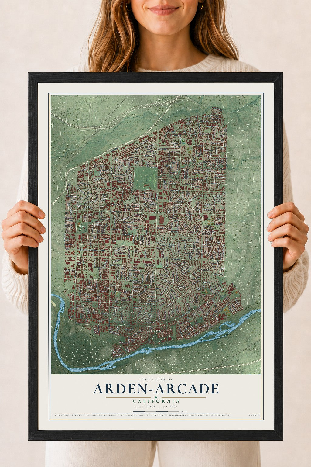 Map of Arden-Arcade, California, 18 x 24 inch print in a black wood frame
