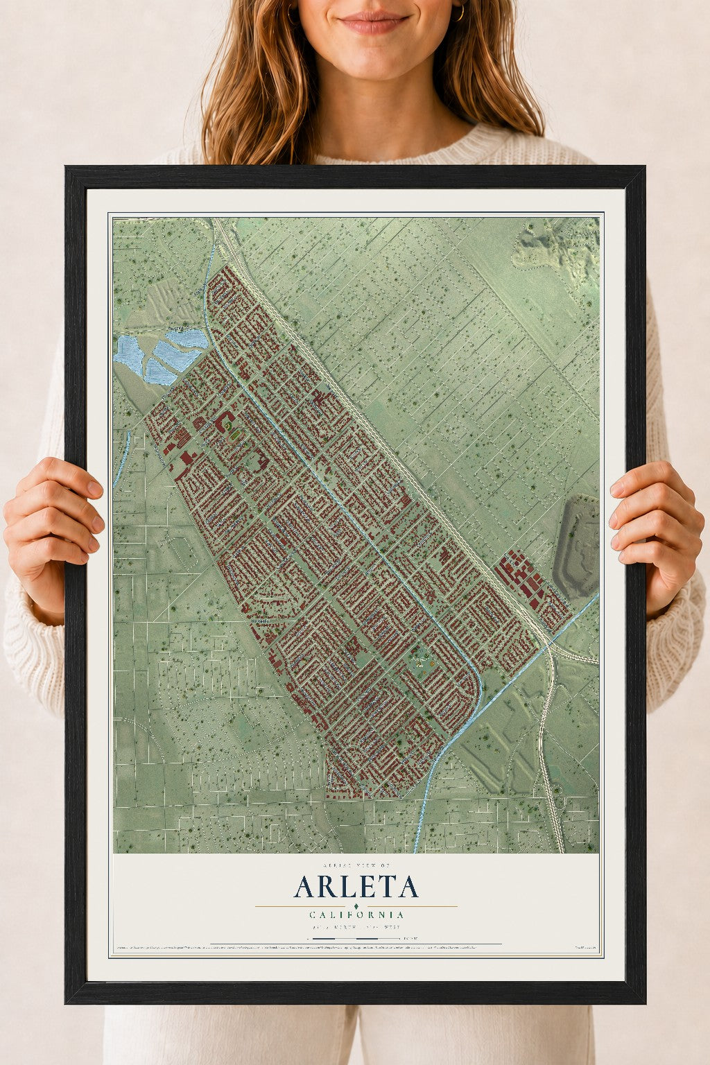 Map of Arleta, California, 18 x 24 inch print in a black wood frame