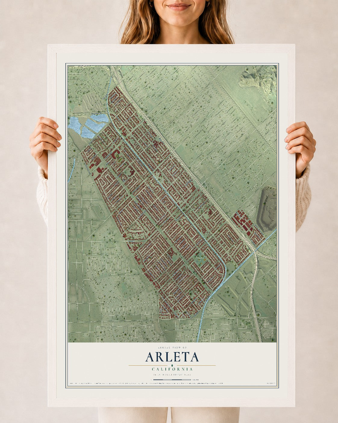 Map of Arleta, California, 24 x 36 inch print in a white wood frame