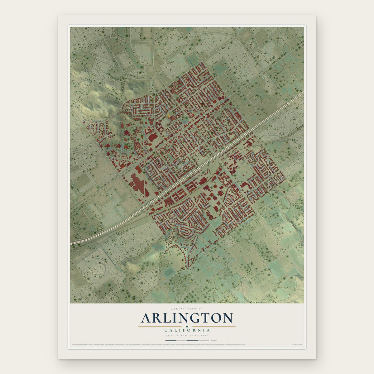 Arlington, California map print, the full design
