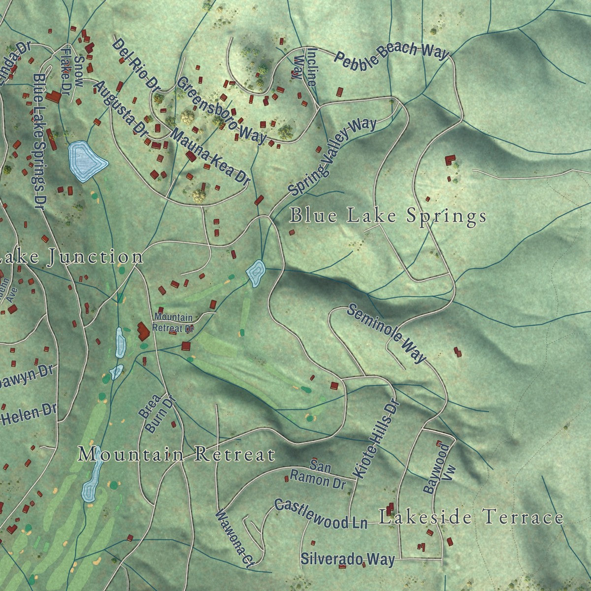 Second close-up of the map of Arnold, California print showing more streets and buildings