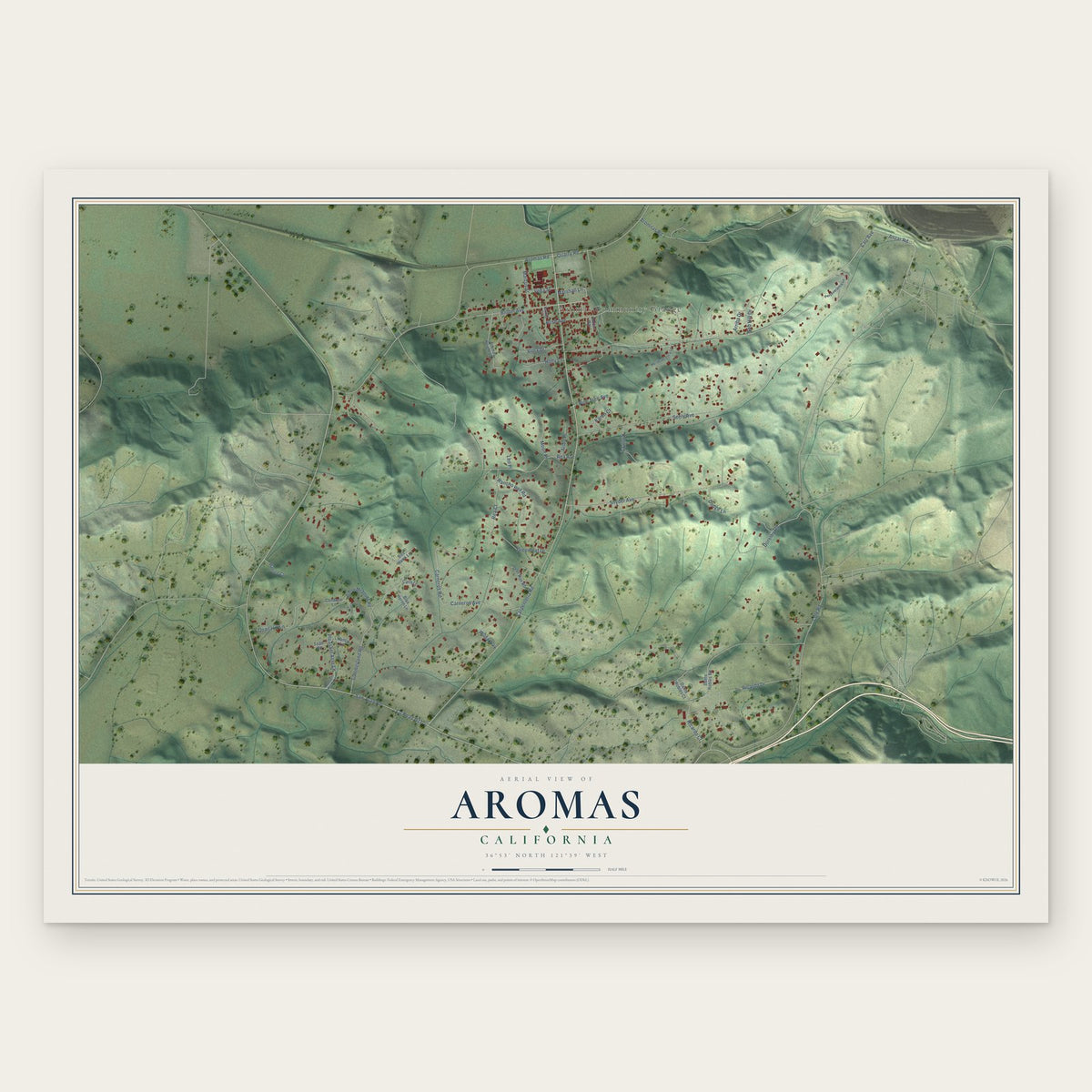 Aromas, California map print, the full design